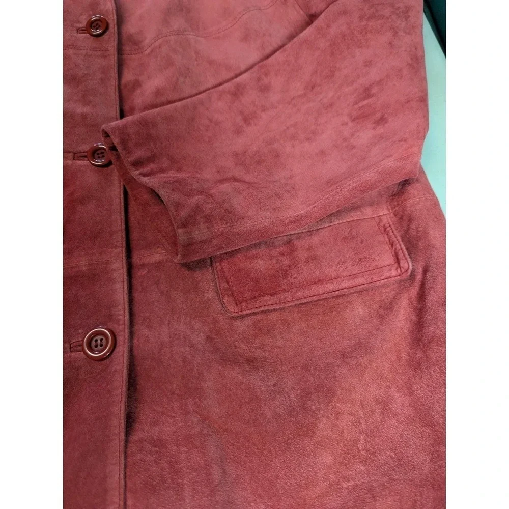 Jessica Holbrook Red Suede Barn Jacket Large Washable Leather Utility Coat 90s - Picture 12 of 16